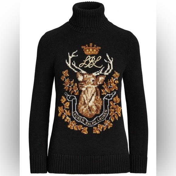 Lauren Ralph Lauren Instarsia - Knit Cotton Turtleneck Sweater. Size Small. - Picture 5 of 8